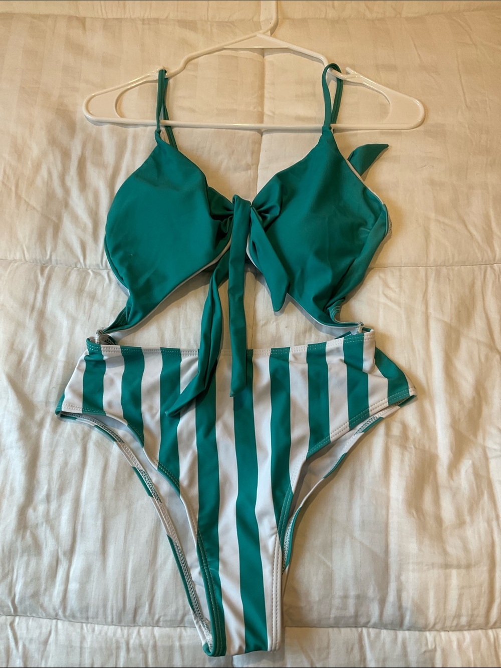 Womens  Teal & White Stripe One-Piece Swimsuit -medium